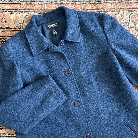 Lands' End Blue 100% Wool Collared Button Front Jacket Coat - Picture 2 of 9